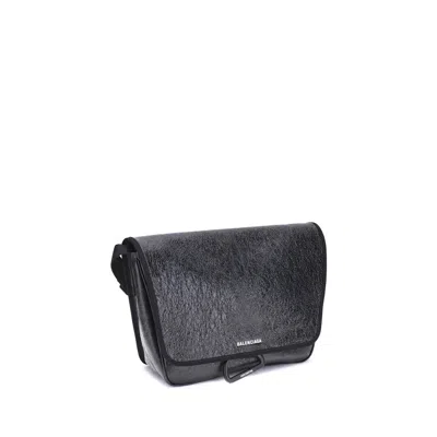 Balenciaga Textured Finish Shoulder Bag With Adjustable Strap In Black