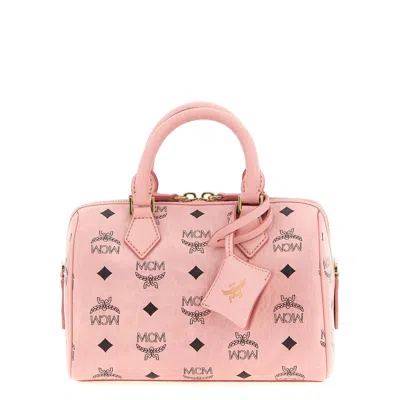 Mcm Structured Top Handle Handbag With Detachable Strap In Pink