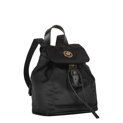 Versace Logo Detail Nylon Backpack In Black