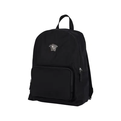 Versace Zip Pocket Top Handle Adjustable Shoulder Straps In Black