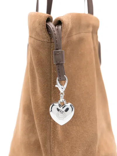 Maje Heart Charm Shoulder Bag In Brown