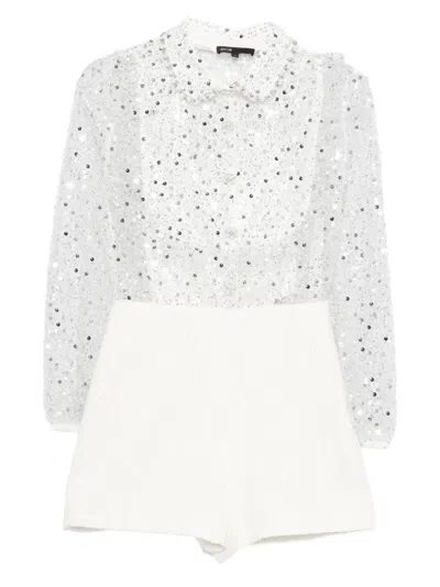 Maje Embellished Collared Jumpsuit In White