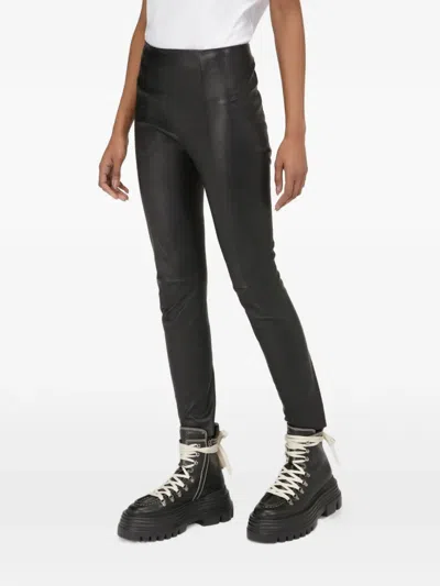 Bally Logo-embroidered Leather Leggings In Black