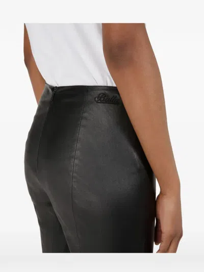 Bally Logo-embroidered Leather Leggings In Black