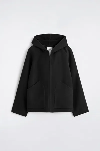 Cos Double-faced Wool Zip-up Hoodie In Black