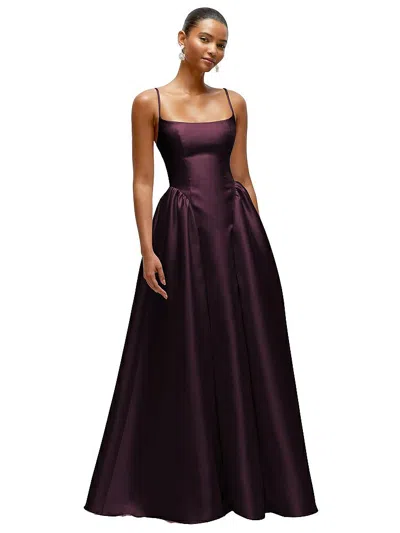 Dessy Collection Scoop Neck Drop Basque Skirt Satin Maxi Dress With Pockets