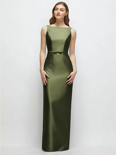Alfred Sung Bateau Neck Satin Column Dress With Bow-trimmed Skinny Belt