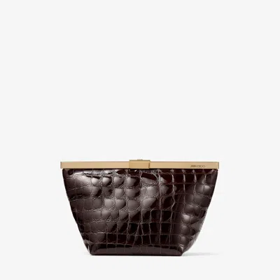 Jimmy Choo Ganache Crocodile-effect Chain Clutch Bag In Brown