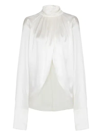 Balmain Draped Long-sleeve Blouse In White