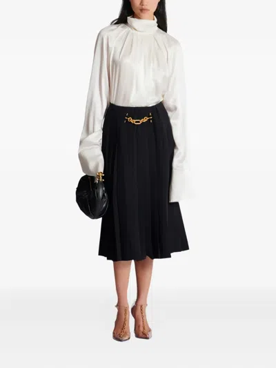 Balmain Draped Long-sleeve Blouse In White