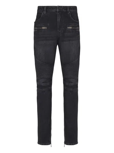 Balmain Biker Zip-detail Cotton Jeans In Black