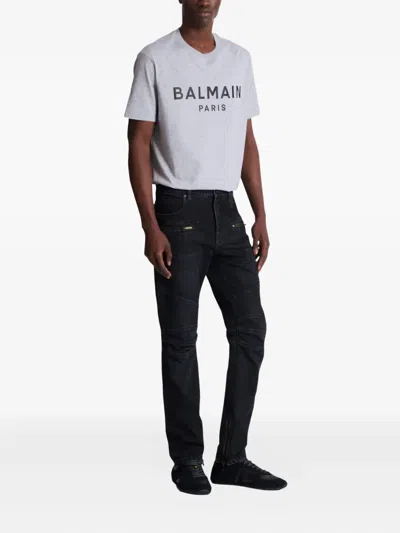 Balmain Biker Zip-detail Cotton Jeans In Black