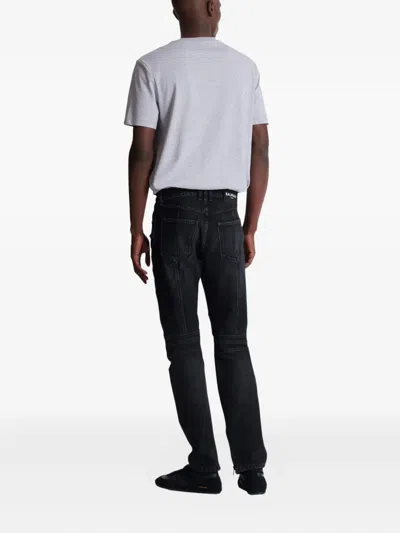 Balmain Biker Zip-detail Cotton Jeans In Black