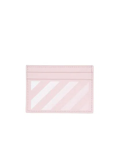 Off-white Leather Stripes Cardholder In Brown