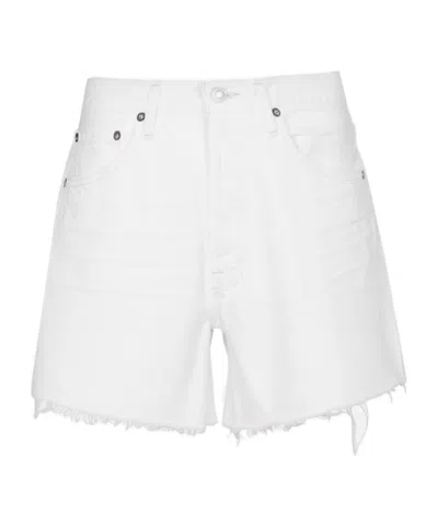 Agolde Parker Long Denim Short In Panna Cotta In White
