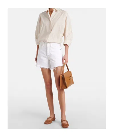 Agolde Parker Long Denim Short In Panna Cotta In White