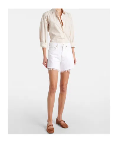 Agolde Parker Long Denim Short In Panna Cotta In White