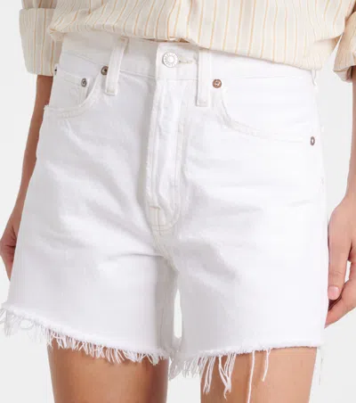 Agolde Parker Long Denim Short In Panna Cotta In White
