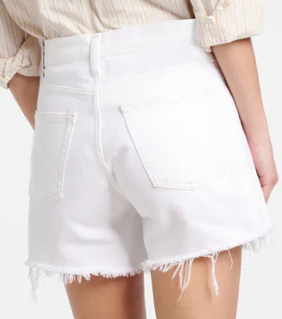 Agolde Parker Long Denim Short In Panna Cotta In White