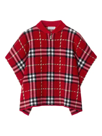Burberry Check Wool Cape In Red