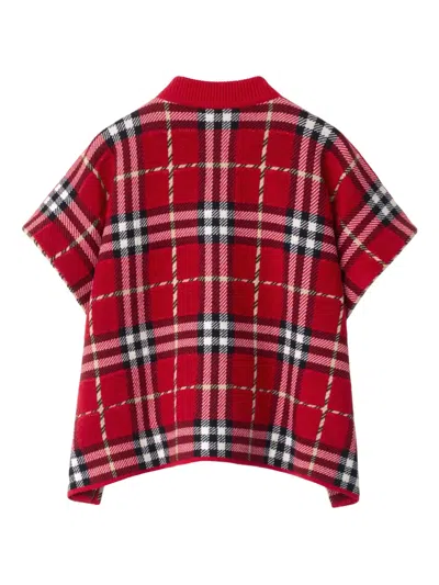 Burberry Check Wool Cape In Red