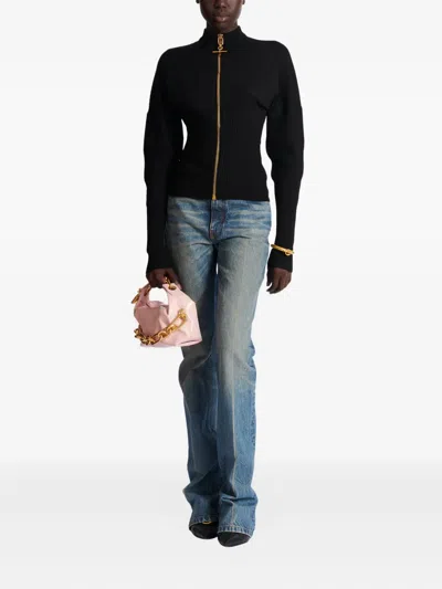Balmain Zipped Knit Cardigan In Black