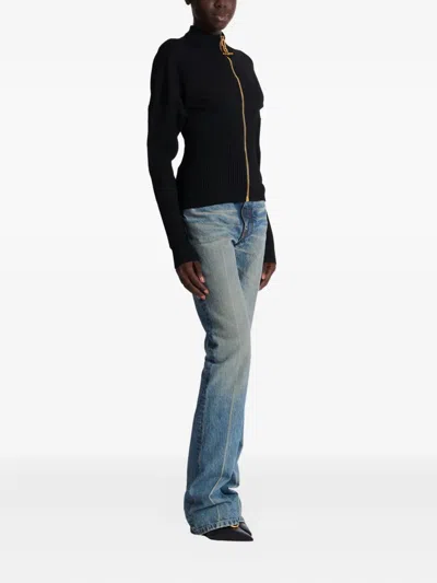 Balmain Zipped Knit Cardigan In Black