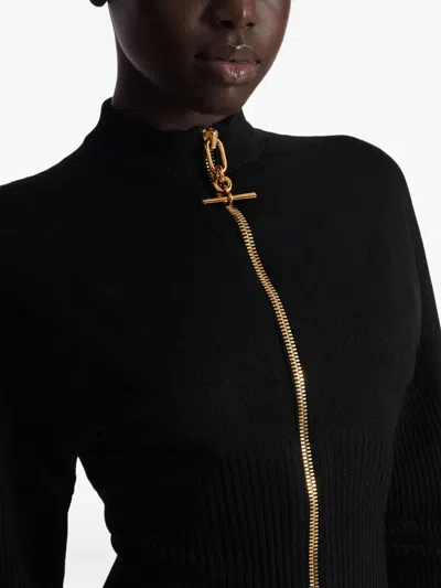 Balmain Zipped Knit Cardigan In Black