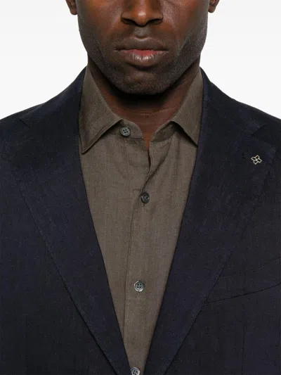 Tagliatore Blue Suit In Linen And Virgin Wool With Single-breasted Jacket And Trousers In Blue