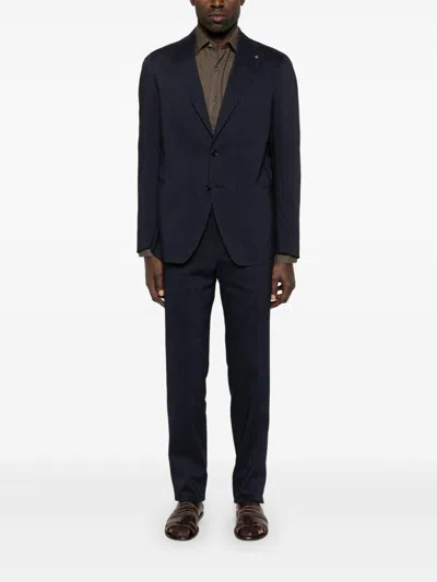 Tagliatore Blue Suit In Linen And Virgin Wool With Single-breasted Jacket And Trousers In Blue