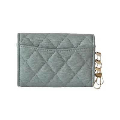 Pre-owned Chanel Cc Caviar Quilted Classic 4 Key Holder Wallet Light Blue