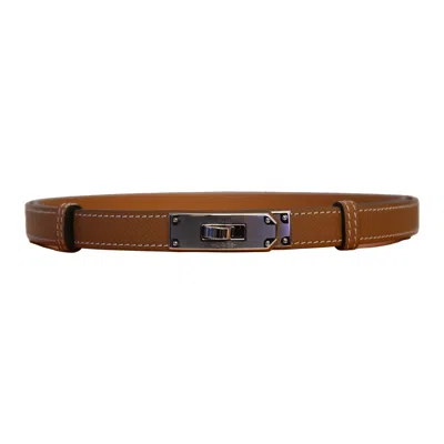 Pre-owned Hermes Epsom Kelly Belt Silver Hardware Gold Brown