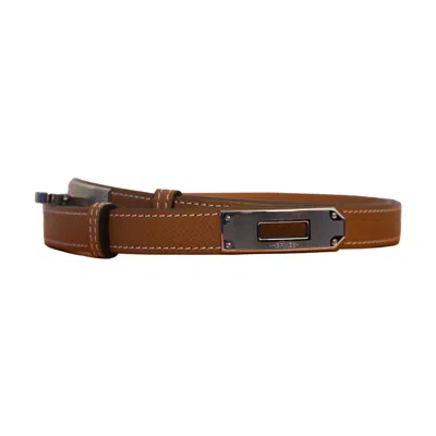 Pre-owned Hermes Epsom Kelly Belt Silver Hardware Gold Brown
