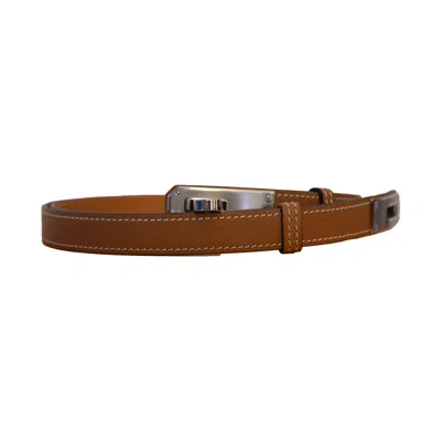 Pre-owned Hermes Epsom Kelly Belt Silver Hardware Gold Brown