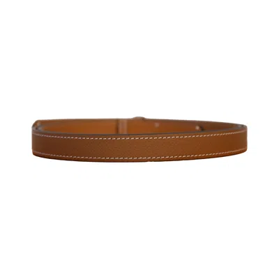 Pre-owned Hermes Epsom Kelly Belt Silver Hardware Gold Brown