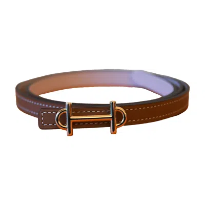 Pre-owned Hermes Gamma Reversible Belt Gold Hardware Brown