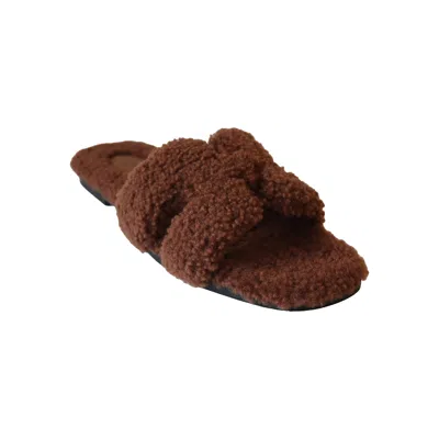 Pre-owned Hermes Oran Teddy Sandals Brown