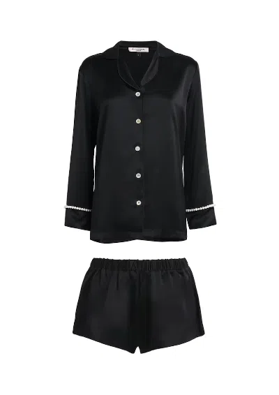 Gilda & Pearl Silk Girls Love Pearls Pyjama Set In Black
