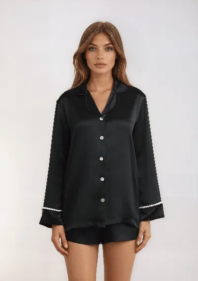 Gilda & Pearl Silk Girls Love Pearls Pyjama Set In Black