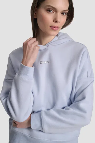 Dkny Women's Metallic Bubble Logo Fleece Drop Shoulder Hoodie In Blue