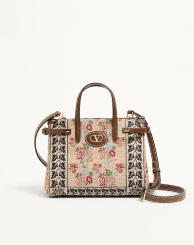 Valentino Garavani  Garavani Antibes Small Shopping Bag In Jacquard And Karung Fabric Woman
