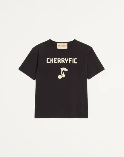 Valentino Crew Neck Graphic Print Short Sleeves T-shirt In Black