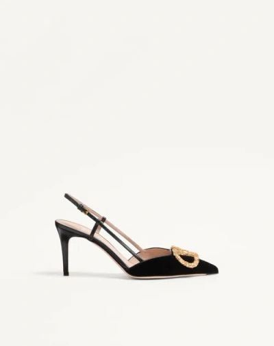 Valentino Garavani Vlogo Signature Slingback Pumps In Velvet With Jewel Logo 80mm Woman Black 38.5 In Black