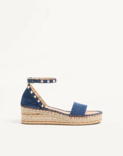 Valentino Garavani Rockstud Double Flatform Sandal In Denim 55mm Woman Blue 39