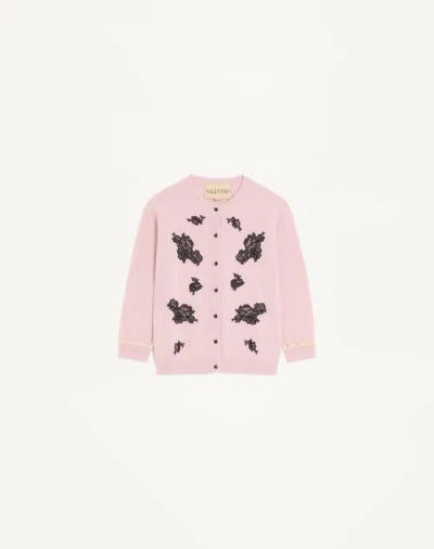 Valentino Wool Cardigan With Lace Woman Pink Xs In Pink