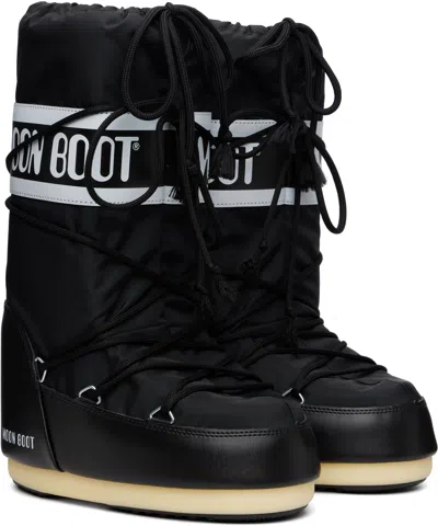 Moon Boot Black Icon Nylon Boots In Black