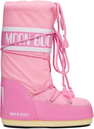 Moon Boot Pink Icon Nylon Boots In Pink