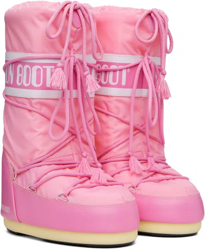Moon Boot Pink Icon Nylon Boots In Pink