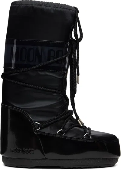Moon Boot Black Icon Glance Satin Boots In Black