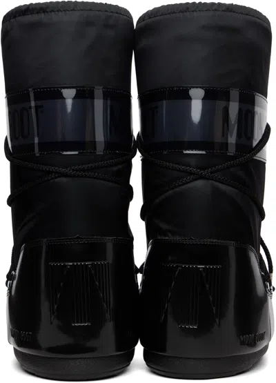Moon Boot Black Icon Glance Satin Boots In Black